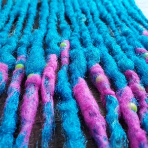 SE(single ended) neon blue cotton candy, pink dreads, UV reactive, blue dreads, glass beads, neon dreads, festival, bright, seed beads, wool