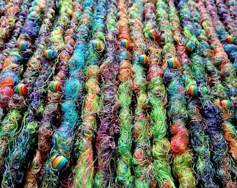 SE(single ended) Acid trip Rainbow dreads, neon dreads, UV dreads, beads,blacklight dreads, festival,  seed beads, summer, magenta dreads