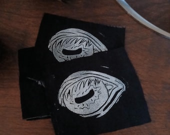 Augapfel Patch, punk patch, Linoldruck, weiß auf schwarz, goth patch, Spirit away, punk patch, goth patch, Linoldruck, Cottagecore, punkig