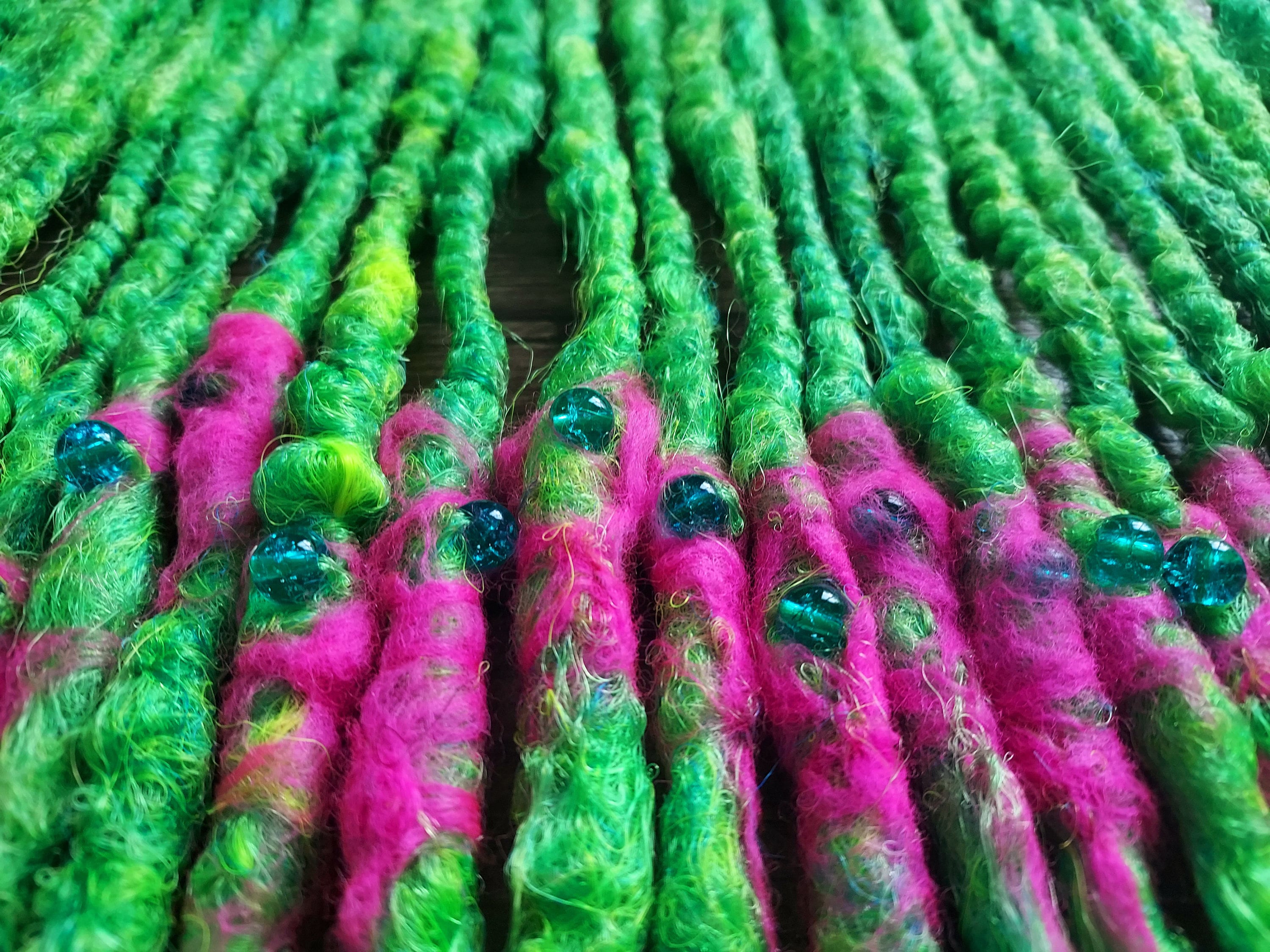 Neon Green Cyber Punk Wool Dreads Cyber Goth Wool Dreads Black Grey Lime Green, Neon Alt  main image 4