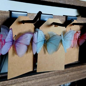 Light weight Organza Butterfly Wing Earrings, spring ear rings, fae, faerie butterfly, floral earrings, dangle drop, lightweight, butterfly
