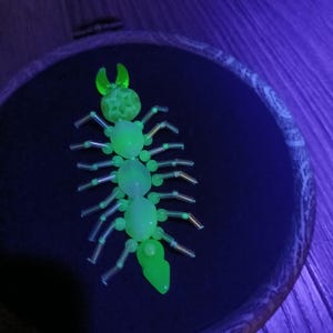 Uranium insect, uranium glass, Vaseline glass, UV reactive, blacklight, green, glass beads, jewelry, glow, embroidery, oddities