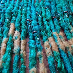 SE(single ended) swamp witch dreads, green dreads, emerald dreads, jewel toned, glass beads, moss,  wood beads, green, cottagecore