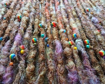 SE (Single ended ) Rainbow Brunette, dreads , kawaii, brunette, rainbow, natural, synthetic dreads, boho,wooden beads, festival, gay pride