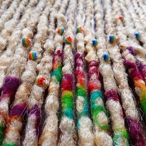 SE(single ended) blonde rainbow splash dreads, blue dread, rainbow, gay pride, dread beads, sky dreads