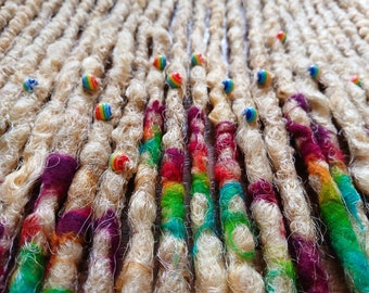 SE(single ended) blonde rainbow splash dreads, blue dread, rainbow, gay pride, dread beads, sky dreads