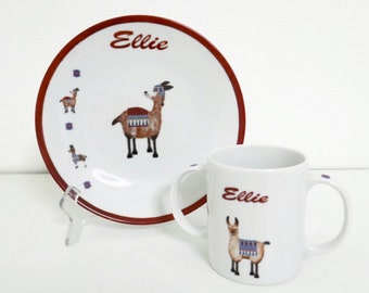 Customizable children's plate - little llamas