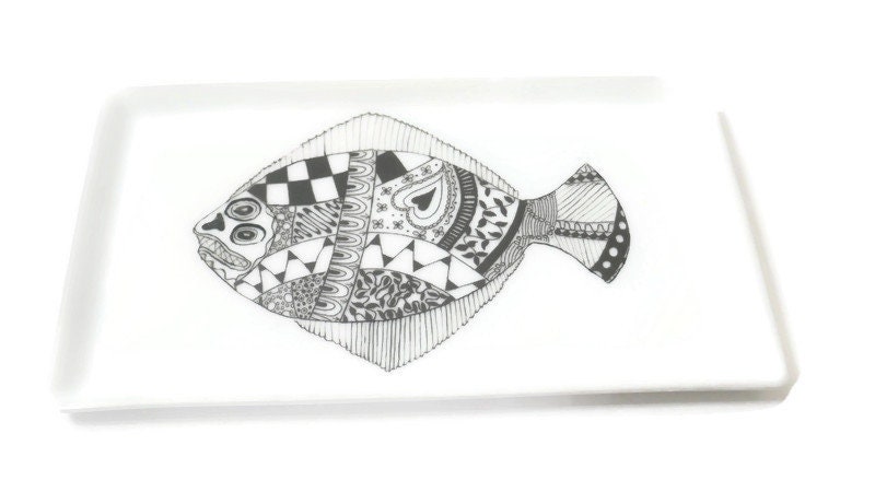 Plateau Porcelaine Le Poisson Noir et Blanc