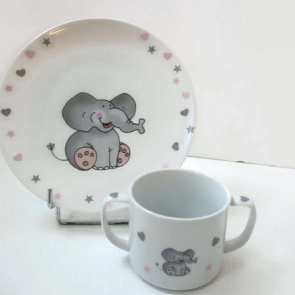 Assiette et mug l'éléphant gris