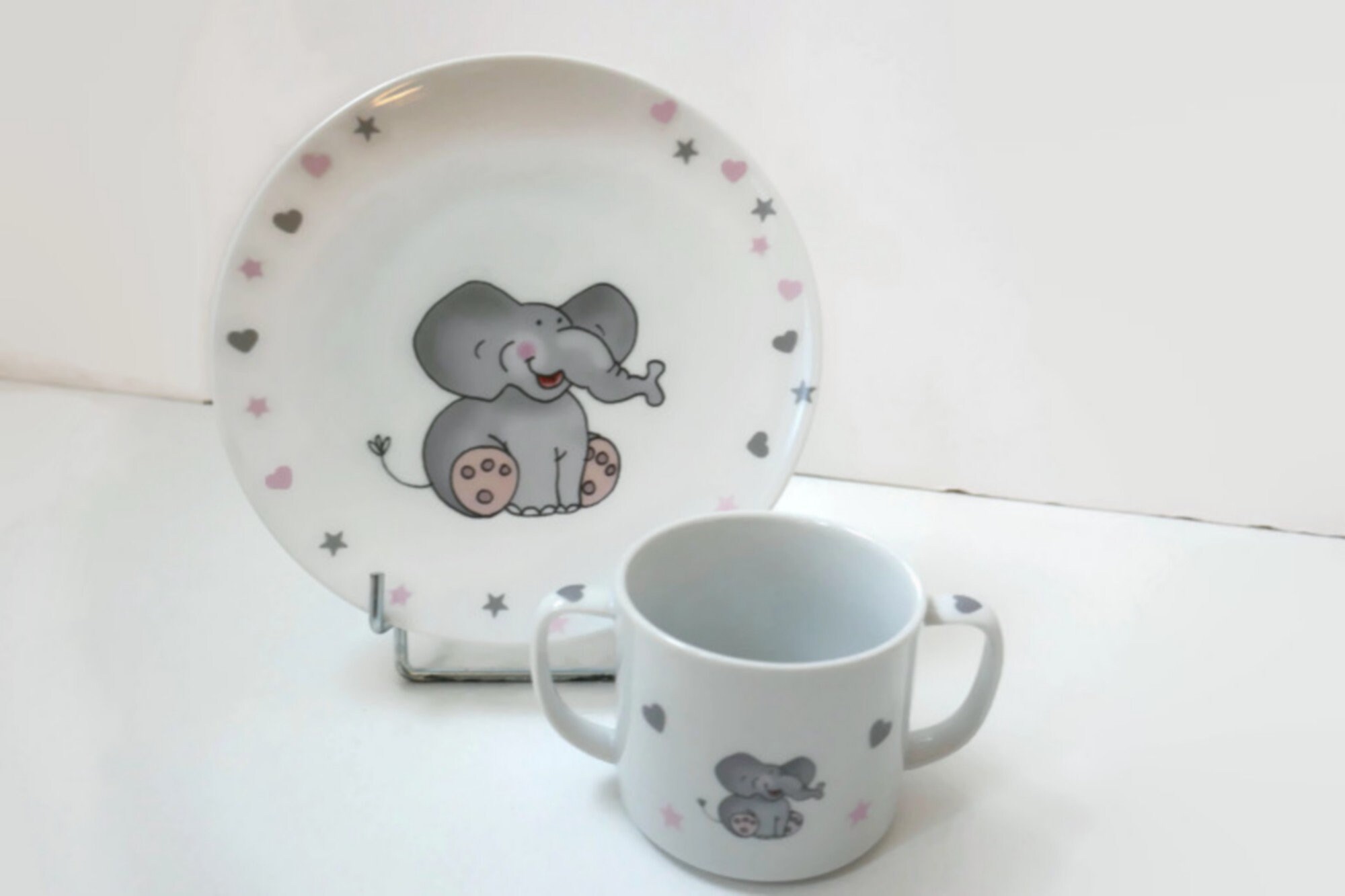 Assiette et Mug L'éléphant Gris