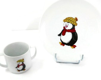 Customizable children's plate and mug the penguin