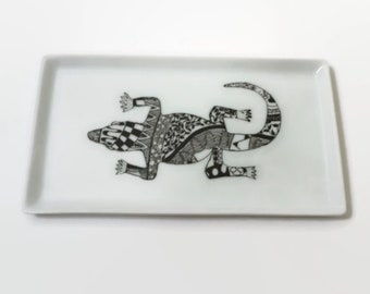 PLATEAU PORCELAINE le lézard noir et blanc