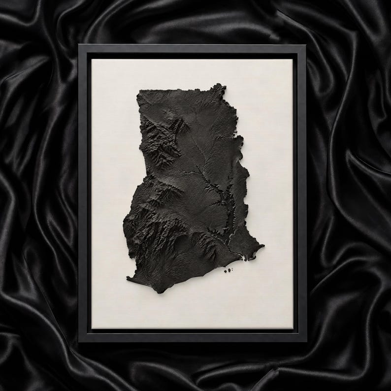 Ghana Terrain Map Wall Art With Quiet Monochrome Presence - Etsy
