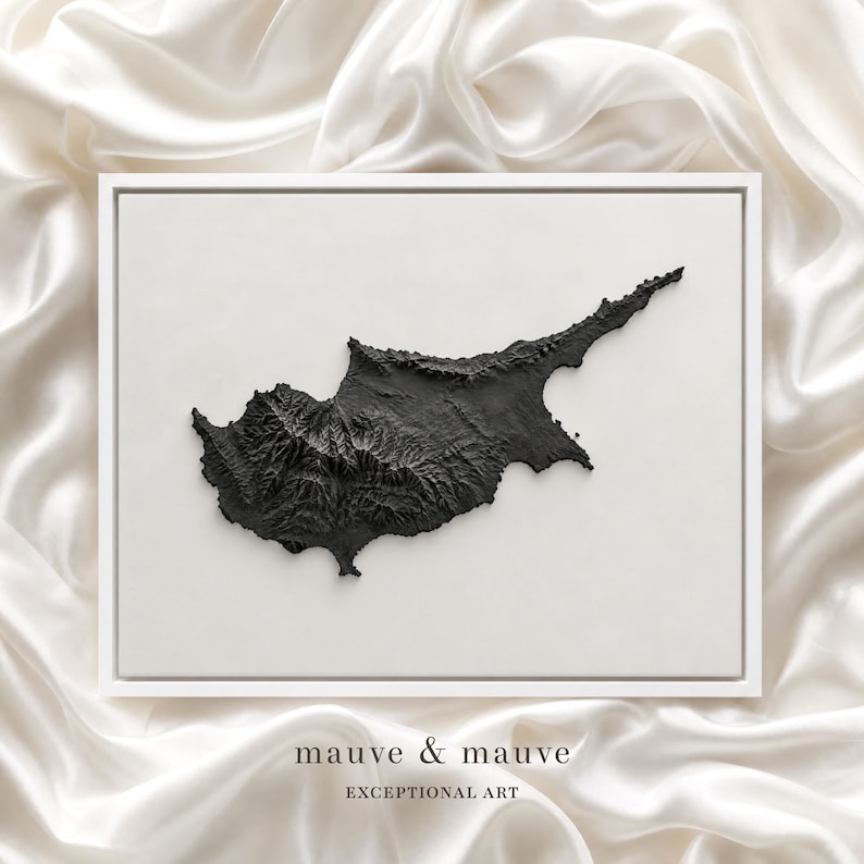 Topological Map Cyprus Cyprus Map Wall Art With Rugged Monochrome Topographic Detail - Etsy