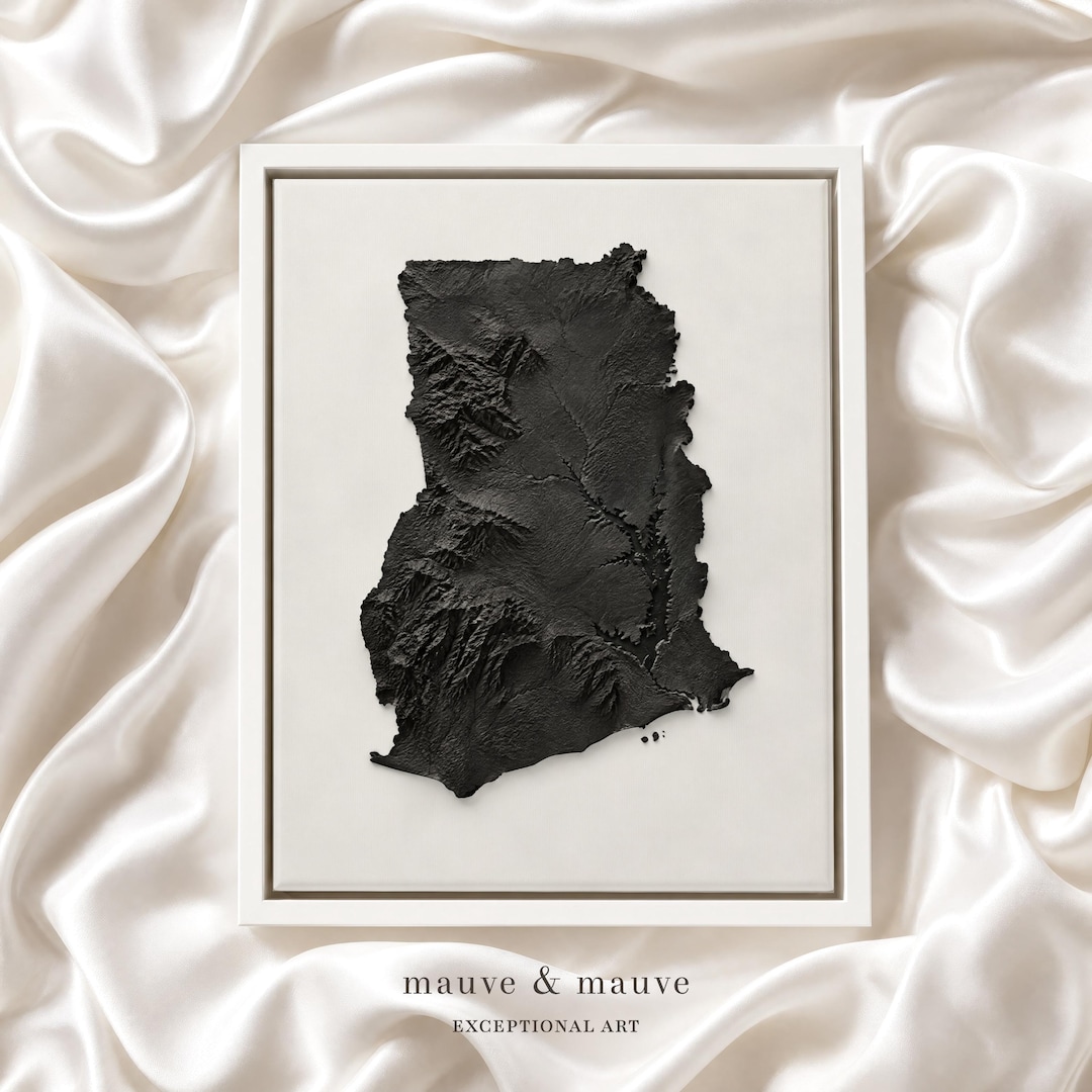Ghana Terrain Map Wall Art With Quiet Monochrome Presence - Etsy