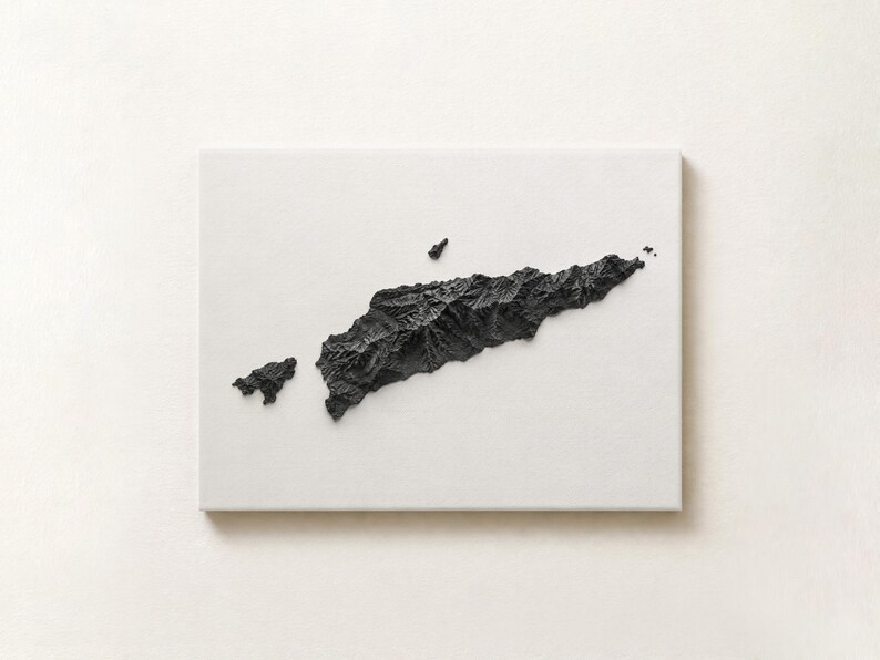 Timor Leste Map Wall Art in Charcoal Topographic Detail - Etsy UK