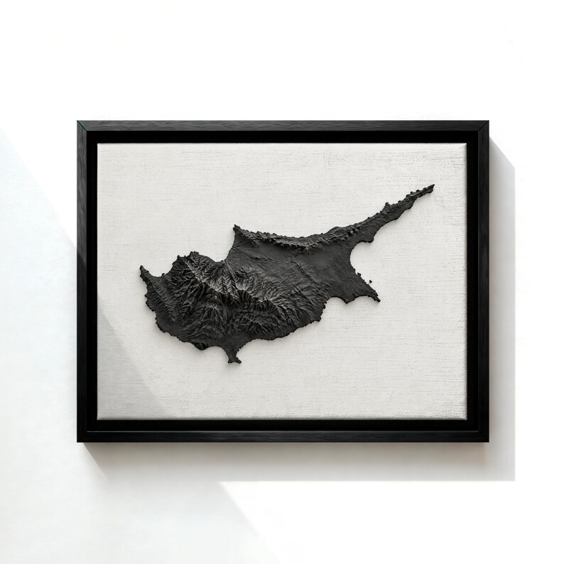 Topological Map Cyprus Cyprus Map Wall Art With Rugged Monochrome Topographic Detail - Etsy UK