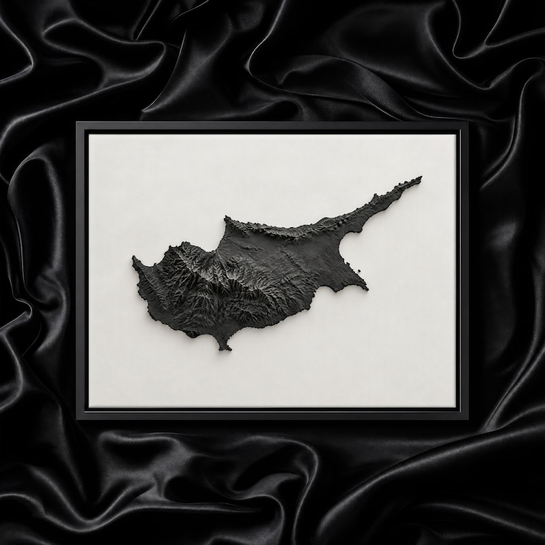 Topological Map Cyprus Cyprus Map Wall Art With Rugged Monochrome Topographic Detail - Etsy