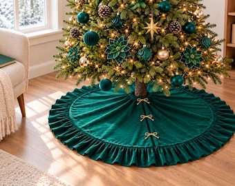 Velvet Christmas Tree Skirt, Five Ruffled Colors for Home Decor and Holiday Gifts