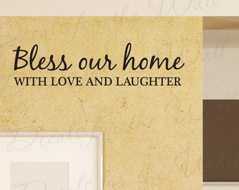 Zegen ons huis met liefde en gelach familie woonkamer decoratieve Vinyl muur Decal belettering Art Decor citeer Sticker afbeelding zeggen H06