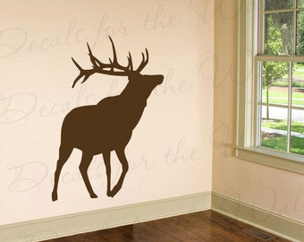 Elk Silhouette Wall Decal Large Vinyl Buck Deer Realistic Graphic Antler Hunter Hunting Outdoors Cabin Sticker Art Decor Decoration Sign G54