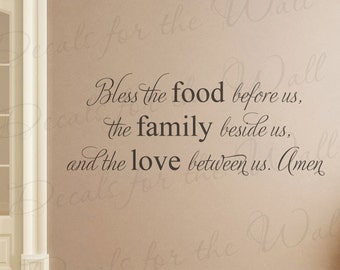 Bless Food Before Us Family Beside Us Love Between Us Amen Prayer Dining Kitchen Religious God Christian Wall Quote Sticker Vinyl Decal A13