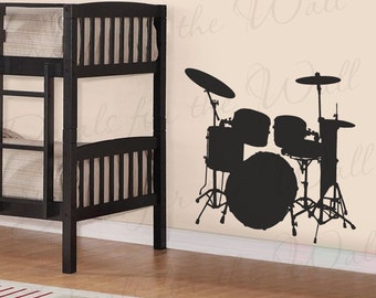 Drum Set Wall Graphic Decal Vinyl Mural Band Music Class Classroom Boys Room Nursery Playroom Sticker Art Decor Large Decoration Sign G55