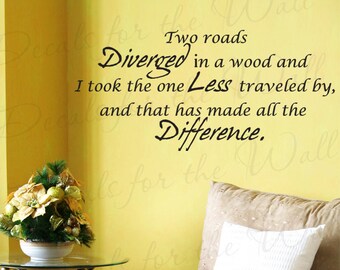 Two Roads Diverged Wood Robert Frost Inspirational Motivational Wall Decal Quote Vinyl Sticker Art Lettering Decor Saying Decoration IN56
