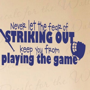 Never Let Fear Striking Out Baseball Boy Sports Themed Kid Room Playroom Wall Decal Decoration Vinyl Quote Sticker Decor Art Mural S37 image 1