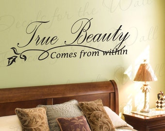 True Beauty Comes From Within Inspirational Motivational Kid Quote Lettering Decor Saying Sticker Art Vinyl Large Wall Decal Decoration IN83