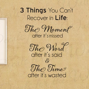 Three Things You Cant Recover in Life Inspirational Leadership Motivational Office Wall Decal Vinyl Quote Sticker Art Decor Saying A01 image 1