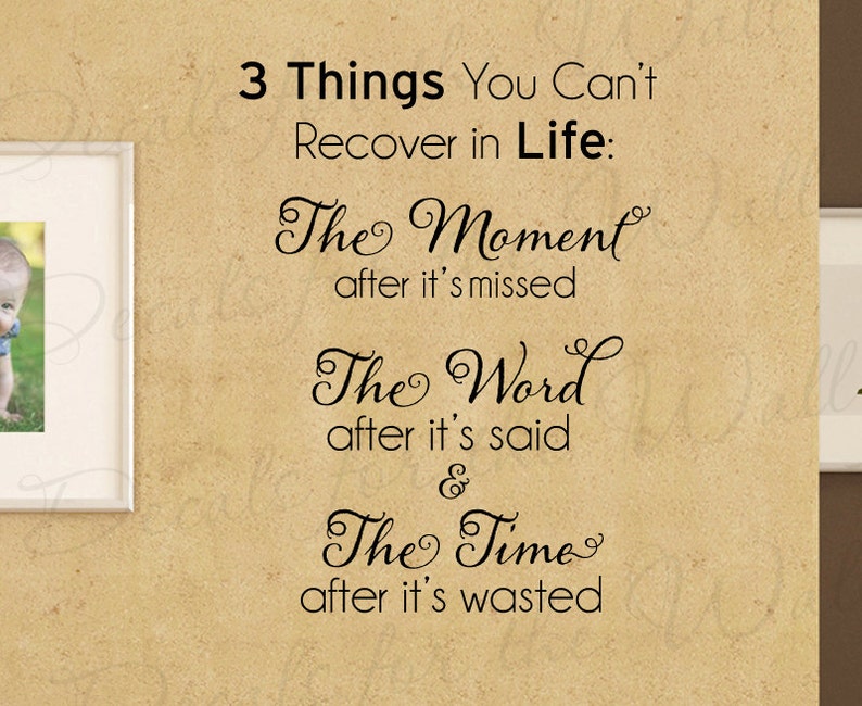 Three Things You Cant Recover in Life Inspirational Leadership Motivational Office Wall Decal Vinyl Quote Sticker Art Decor Saying A01 image 1