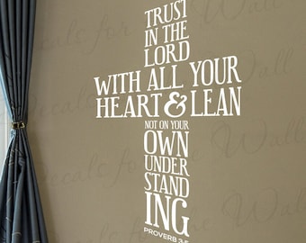 Trust The Lord Heart Lean Not Understanding Proverbs 3:5 Prayer Confidence Inspirational God Bible Jesus Christian Vinyl Wall Decal Art T29