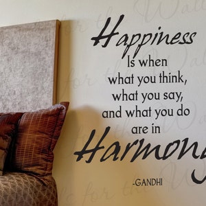 Felicità quando cosa pensi di dire e fare Gandhi carattere ispiratore onestà Decal Decor vinile citazione autoadesivo della parete Lettering Art IN79