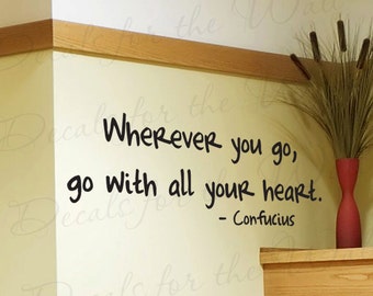 Confucius Wherever You Go With All Your Heart Inspirational Motivational Vinyl Wall Lettering Decal Quote Sticker Decoration Art Decor IN52