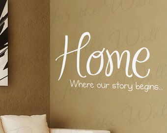 Página de inicio donde empieza nuestra historia amor familiar sala vinilo gran etiqueta de la pared Letras Arte Mural decoración cotización etiqueta diciendo decoración H08