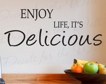 Enjoy Life It's Delicious Kitchen Kitchen Dining Room Home Wall Decal Decor Vinyl Quote Sticker Saying Lettering Art Decoration KI02