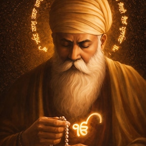 Preghiera di Guru Nanak in ambra e oro, download digitale, 5156 x 7813 px JPG