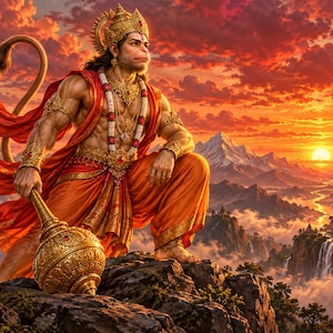 Hanuman under rubinmoln digital nedladdning, hinduiskt konstverk, 1448 x 1086 px PNG