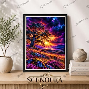 Ancient Oak Neon Print – Dramatic Countryside Wall Art – Colourful Nature Decor