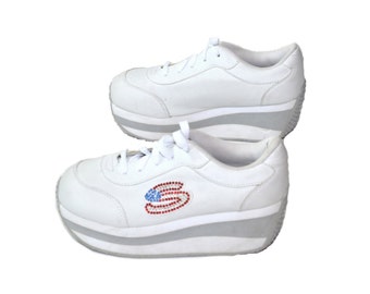Vintage Platform Sneakers Platform Shoes Chunky Heel Sneakers 90s Platform Sneakers White Sneakers Size 7