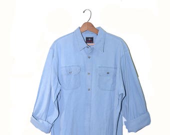 Vintage Denim Shirt Men's Denim Shirt Button Down Shirt Long Sleeve Shirt Size XL