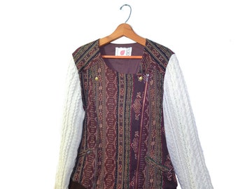 Vintage Gypsy Boho Sweater Cable Knit Sweater Rust Brown Sweater Jacket Southwestern Sweater