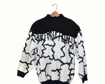 Vintage Southwestern Cow Print Sweater Black and White Sweater Abstract Cow Print Sweater Cow Gifts