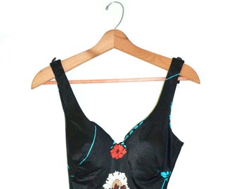 Vintage Black Swimsuit Black Bathing Suit Black Once Piece Swimsuit Open Back Swimsuit Size 14