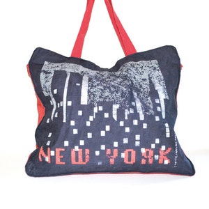 Overnight Bag Weekender Bag Book Bag Canvas Tote Bag New York Bag Blue and Red New York Bag Big Apple New York NY
