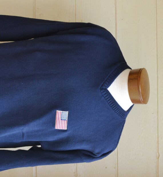 Vintage Blue Sweater Mens Pull Over Sweater Patri… - image 3