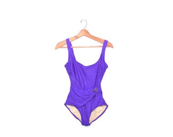 Purple Swimsuit Purple Bathing Suit One Piece Swimsuit Vintage Bathing Suit Womens Swimwear 80s Slimsuit Swimsuit