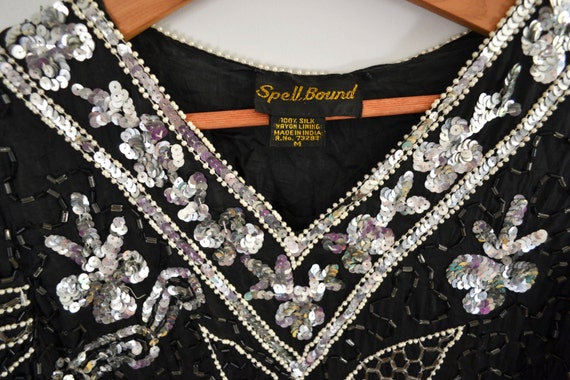 Vintage Black Sequin Top Sequin Beaded Top Cockta… - image 5