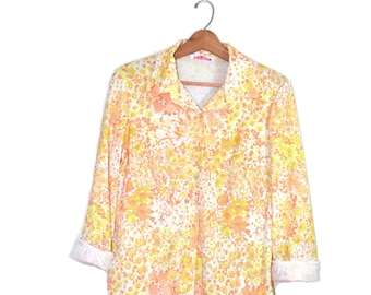 Vintage Yellow Daisy Shirt Floral Print Shirt Hippie Shirt Hippy Shirt Boho Top Floral Print Top